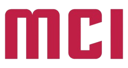 Logo z czerwonymi literami "MCI" na białym tle. Litery są pogrubione i nowoczesne w stylu.