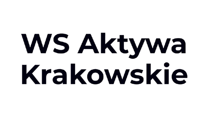 Napis "WS Aktywa Krakowskie" na białym tle, czarną, prostą czcionką.
